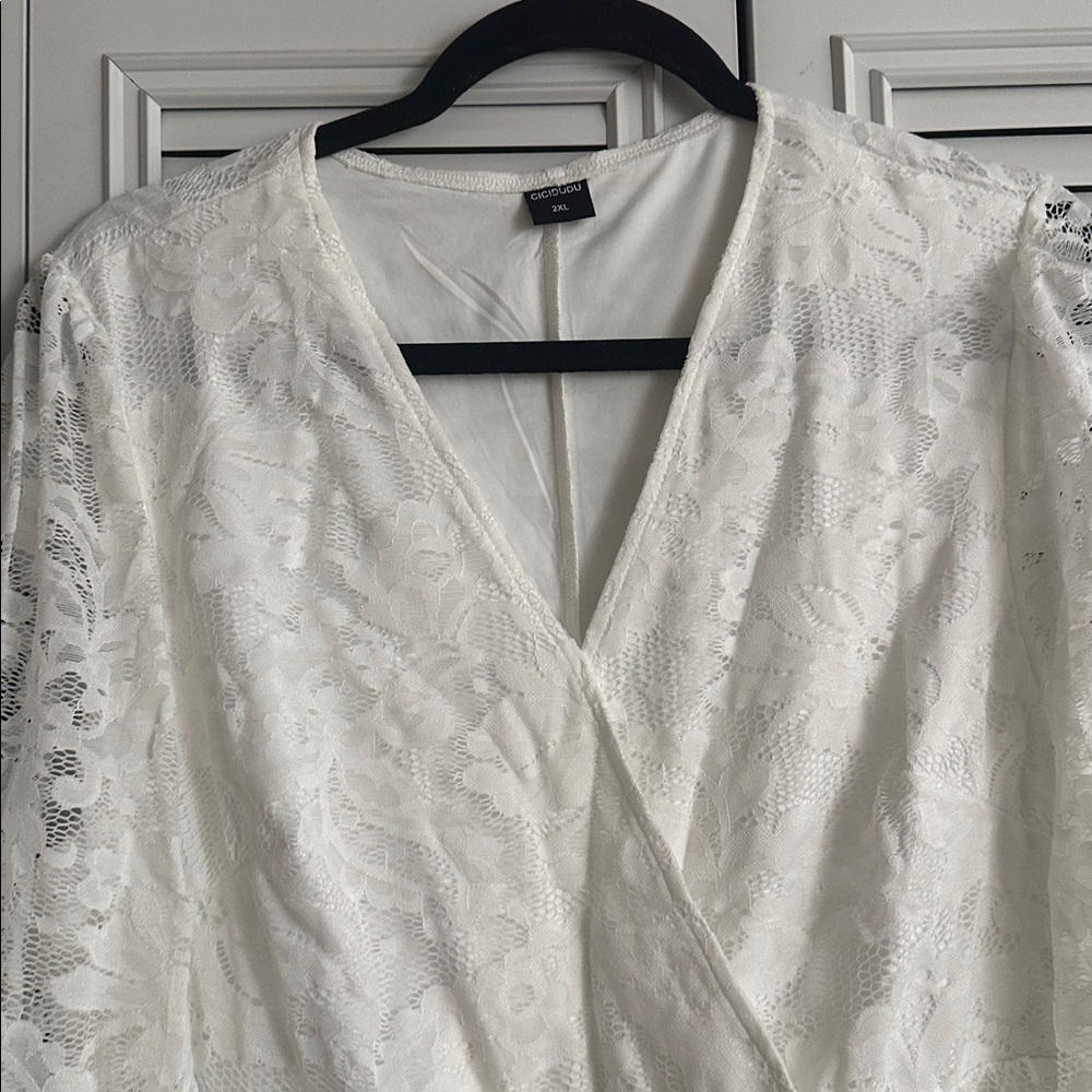 NIP Cicidudu White Lace Long Sleeve Dress Size 2XL - Picture 3 of 6